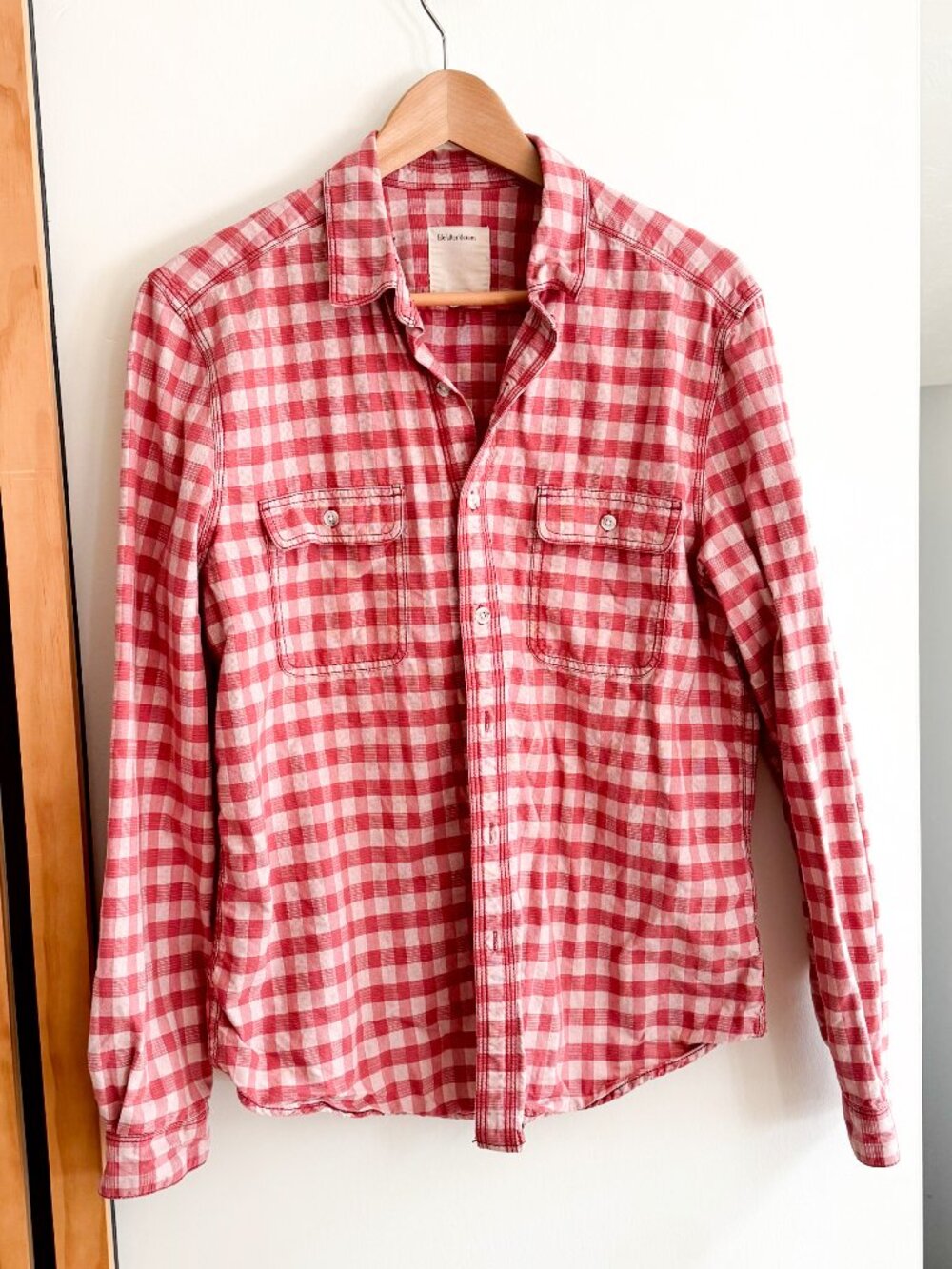 100% Cotton Men's Red Gingham Button Down Shirt by Life After Denim (M)